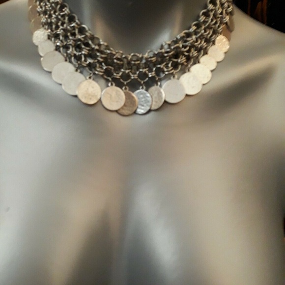 Medallion Coin Choker Bib Necklace Chico's Silver Stevie Multi-Strand Statement - Picture 5 of 7